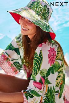 Creme/Pink - Reversible Tropical Print Bucket Hat (T83054) | 21 €