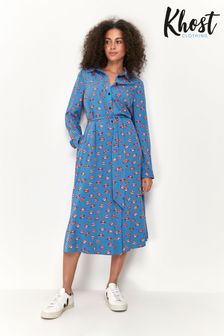 Синее платье-рубашка миди с принтом губ Khost Clothing (T83203) | €24