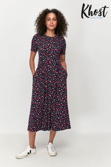 Khost Clothing Blue Cherry Floral Print Midi Dress (T83471) | 24 €