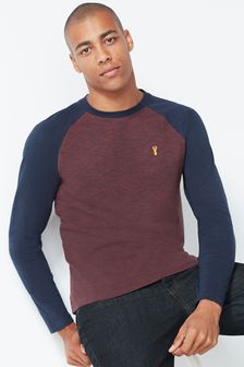 Burgundy Red/ Navy Blue Regular Fit Long Sleeve T-Shirt (T83552) | €18