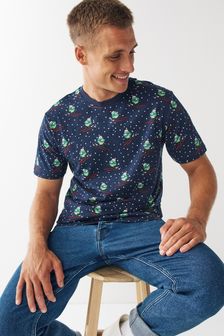 Navy Blue Sprouts Christmas Printed T-Shirt (T83589) | €7