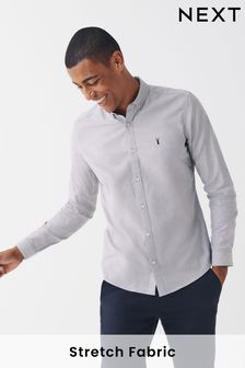 Grey Slim Fit Long Sleeve Stretch Oxford Shirt (T83895) | 36 €