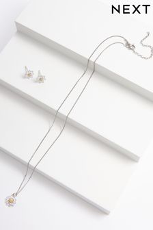 Silver Sterling Silver Daisy Necklace And Earring Set (T83997) | ₪ 127