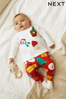 Rot/Weihnachten - 2-teiliges Baby-Set mit T-Shirt und Leggings (T84108) | 17 € - 20 €