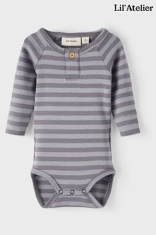 Lil Atelier Baby Unisex Grey Contrast Stripe Sleepsuit (T84620) | €22.50