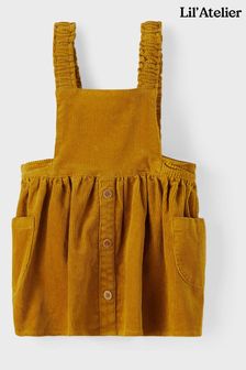 Lil Atelier Girls Mustard Yellow Cord Button Pinafore Dress (T84688) | €51
