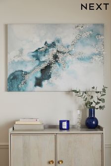 Blue/Silver Abstract Canvas Wall Art (T84850) | SGD 104