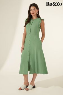 Ro&Zo Green Frill Shoulder Shirt Dress (T84930) | €51