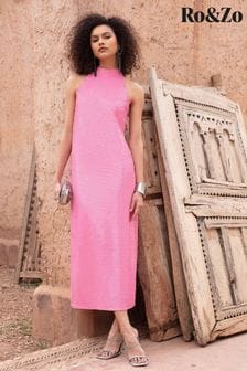 Ro&Zo Pink Sequin Halter Midi Dress (T85170) | €80