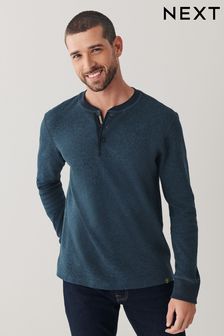 ネイビー ブルー - 長袖 グランダッドシャツ (T85315) | ￥3,690