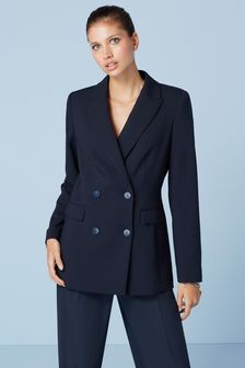 Navy Blue Tailored Double Breasted Blazer (T85914) | CA$140