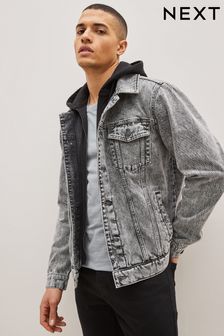 Grey Denim Jersey Hooded Jacket (T86071) | 20,360 Ft