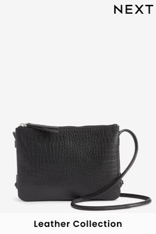 Black Croc Effect Leather Cross-Body Handbag (T86228) | ₪ 91