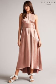 Ted Baker Mmilly Dusky Pink High Low Halter Dress (T86416) | $412