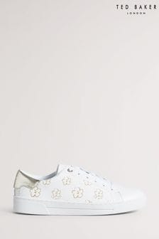 Ted Baker Taliy White Gold Magnolia Flower Cupsole Trainers (T86420) | $181