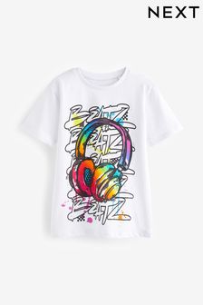 White Rainbow Headphones Short Sleeve Graphic T-Shirt (3-16yrs) (T86684) | $11 - $19