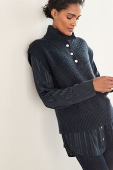 Pleten pulover s srajco brez rokavov in draguljastimi gumbi (T86768) | €14