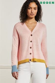 Boden Pink Colourblock Linen Cardigan (T86778) | SGD 123