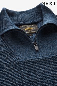 Mid Blue Zip Neck Textured Knitted Jumper (T87250) | kr370