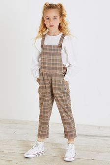 Neutral/Blush Pink Check Dungarees (3-16yrs) (T87256) | €25 - €32