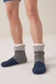 Grey/Navy Blue Blocked Slipper Socks (T87487) | 517 UAH