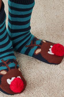 Navy Blue Reindeer Slipper Socks (T87489) | 23 €