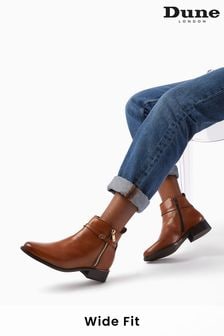 Dune London Brown Wide Fit Wide Fit Pap Buckle Trim Ankle Boots (T87908) | $188