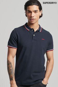 Superdry Blue Organic Cotton Vintage Tipped Short Sleeve Polo Shirt (T88185) | 61 €