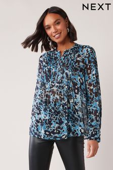 Blau mit Animalprint - Langärmeliges Shirt mit Reissverschluss (T88628) | 41 €