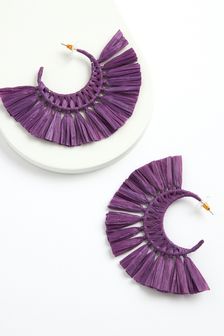 Purple Raffia Fan Statement Earrings (T89012) | kr118