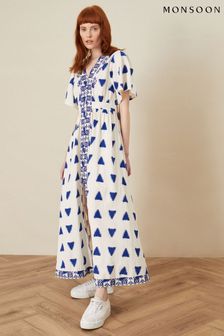 Синее платье-туника с премиум-вышивкой и принтом икат Monsoon (T89018) | €117