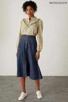 Monsoon Blue Bryton Denim A-Line Midi Skirt (T89053) | €69