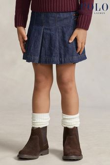 Jupe plissée Polo Ralph Lauren fille bleue avec logo en jean (T89299) | €44 - €46