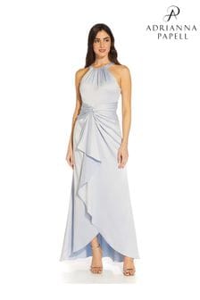 Modré saténové krepové splývavé večerní šaty Adrianna Papell (T89368) | 7 175 Kč