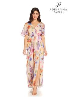 Robe de soirée Adrianna Papell rose en mousseline imprimé floral (T89376) | €316