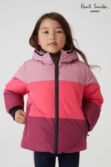 Ocieplany dwustronny płaszcz dziewczęcy Paul Smith Junior z odblaskowym wzorem w bloki kolorów (T89425) | 725 zł