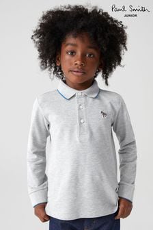 Grey - Paul Smith Junior Boys Long Sleeve Zebra Logo Polo Shirt (T89454) | kr920