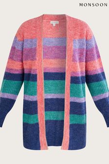 Monsoon Pink Longline Stripe Cardigan with Recycled Polyester (T89482) | 81 €