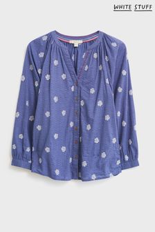 White Stuff Blue Ida Cotton Embroidered Shirt (T89746) | ₪ 292
