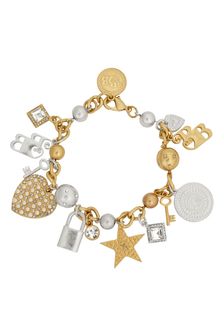 Bibi Bijoux Gold Tone Pavé Heart Multi Charm Bracelet (T89851) | kr637