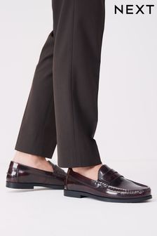 Burgundy Red Regular Fit Leather Penny Loafers (T90061) | $95