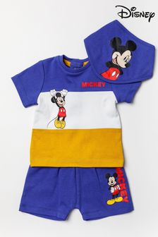 Set bluză, pantaloni scurți și bavetă Disney Mickey Mouse albastru (T90126) | 120 LEI