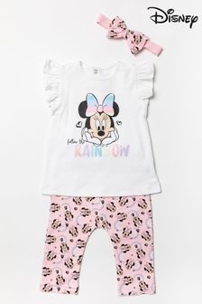 Disney Pink Minnie Mouse Rainbow Top, Leggings and Headband Set (T90128) | €22.50