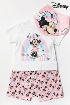 Disney Pink Minnie Mouse Rainbow Top, Shorts And Bib Set (T90132) | €22.50