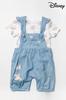 Disney Blue Minnie Mouse Chambray Dungaree And T-Shirt Set (T90133) | €26