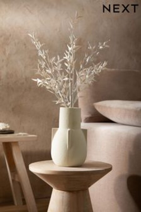 White Artificial Dried Flowers In Ceramic Vase (T90158) | AED174