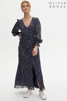 Oliver Bonas Blue Ditsy Metallic Floral Midi Dress (T90166) | 57 €