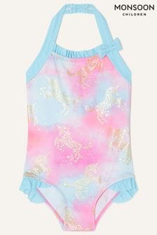 Monsoon Pink Unicorn Foil Ruffle Trim Halter Swimsuit (T90186) | ₪ 70 - ₪ 88