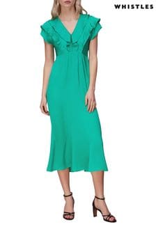 Whistles Green Adeline Frill Midi Dress (T90428) | €106