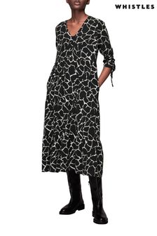 Whistles Layla Black Giraffe Trapeze Dress (T90433) | $213